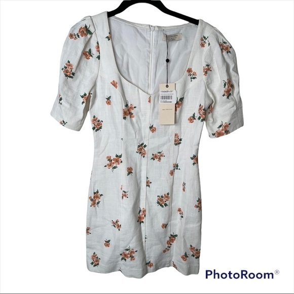 NWT BEC + BRIDGE White Floral Puff Sleeve Peachy Mini Dress Size 2 - Picture 6 of 11